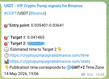 Binance trading signal proof for CGPT pump, 15 May 2026, 16:46