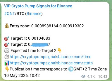 Proof of QNT pump signal on Binance at 16 May 2026, 07:21
