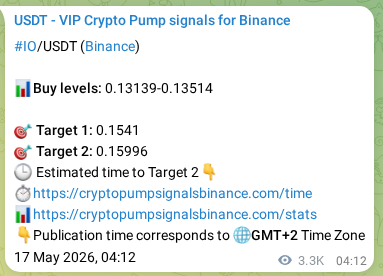 Binance pump signal verification for IO at 20 May 2026, 23:05