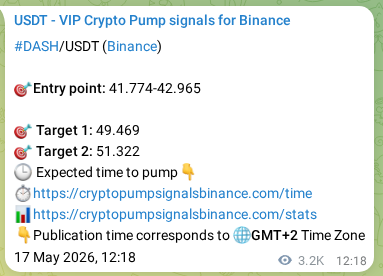 Signal verification: DASH pump on Binance at 21 May 2026, 05:18