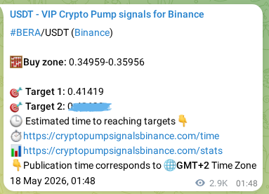 Binance pump signal data for BERA at 21 May 2026, 09:43