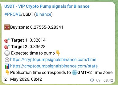 Real-time proof of PROVE pump signal on Binance, 21 May 2026, 10:36