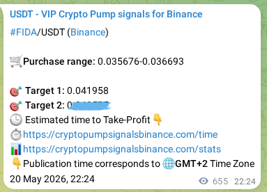 Authenticated FIDA pump signal on Binance, 21 May 2026, 16:00