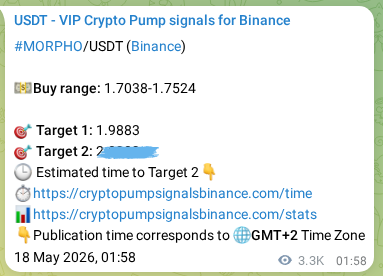 Authenticated proof of MORPHO's pump signal on Binance, 21 May 2026, 21:18