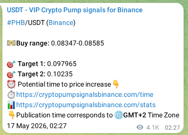 Binance trading signal confirmation for PHB pump, 21 May 2026, 21:33