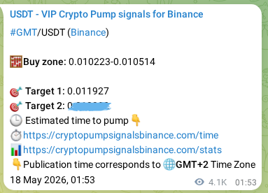 Proof of GMT pump signal on Binance at 23 May 2026, 08:13