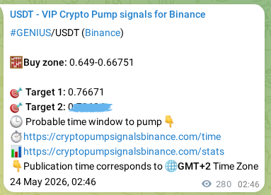 GENIUS pump signal verification from Binance, timestamp: 24 May 2026, 10:31