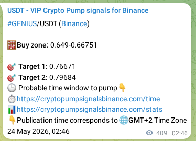 Binance pump signal proof for GENIUS on 24 May 2026, 14:07