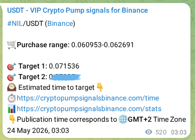 Crypto pump signal proof: NIL on Binance, 24 May 2026, 17:28