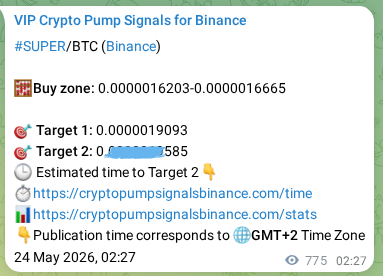 View the proof of SUPER pump signal on Binance at 24 May 2026, 23:59 Proof of SUPER pump signal on Binance at 24 May 2026, 23:59