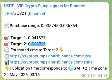 Trading signal proof: PHA pump from Binance, 25 May 2026, 10:07