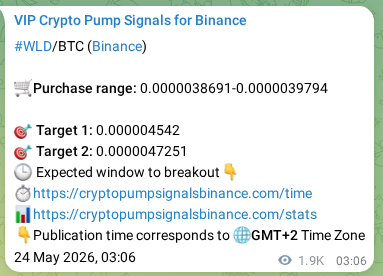 Check out the Binance pump signal proof for WLD on 26 May 2026, 08:51 Binance pump signal proof for WLD on 26 May 2026, 08:51