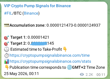 Crypto pump signal proof: FIL on Binance, 27 May 2026, 14:33