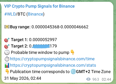 Proof of WLD pump signal on Binance at 01 June 2026, 05:29
