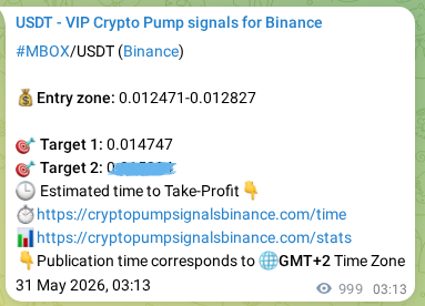 Crypto pump signal analytics for MBOX on Binance, 01 June 2026, 06:37
