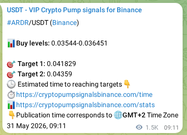 Authenticated proof of ARDR's pump signal on Binance at 02 June 2026, 02:14