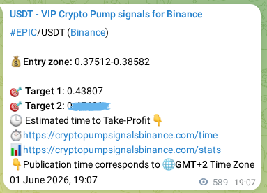 Crypto pump signal analytics for EPIC on Binance, 02 June 2026, 11:11