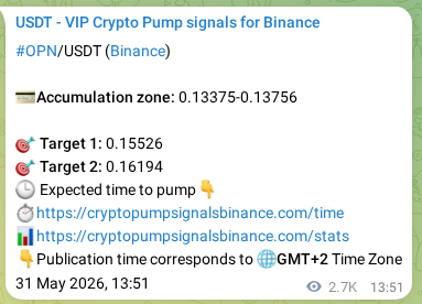 Crypto pump signal analytics for OPN on Binance, 03 June 2026, 17:59
