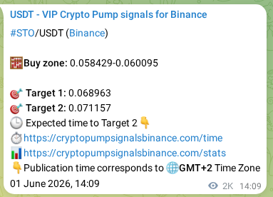 Crypto signal proof: STO pump on Binance, 03 June 2026, 20:21