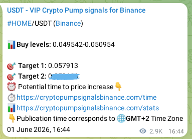 Proof of HOME pump signal on Binance at 05 June 2026, 00:47