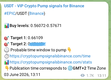 Binance pump signal proof for EPIC on 05 June 2026, 11:04