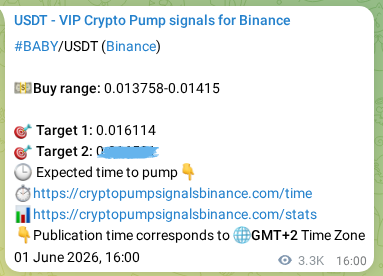 Authenticated proof of BABY's pump signal on Binance at 05 June 2026, 11:30