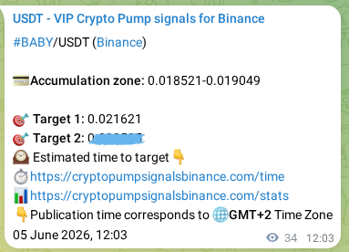 Binance trading signal proof for BABY pump, 05 June 2026, 12:32
