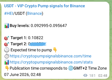 Binance pump signal proof for HEI on 07 June 2026, 07:50