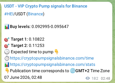 Authenticated proof of HEI's pump signal on Binance at 07 June 2026, 07:51
