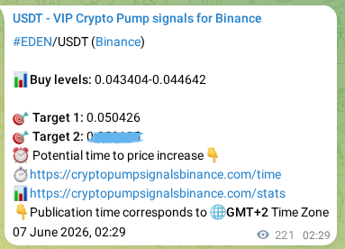 Crypto pump signal proof: EDEN on Binance, 07 June 2026, 08:37