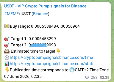 Signal verification: MEME pump on Binance at 07 June 2026, 09:59