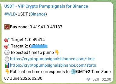 Authenticated WLD pump signal on Binance, 07 June 2026, 17:09