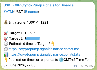 Live proof of ATM pump signal on Binance, 07 June 2026, 22:05