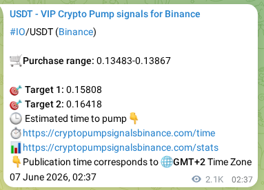 Crypto market signal proof: IO pump on Binance, 09 June 2026, 12:48
