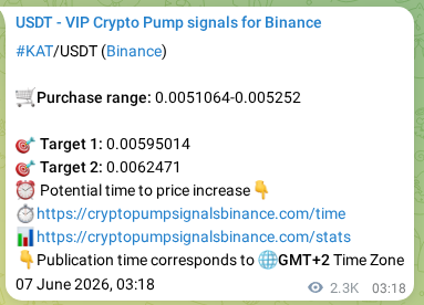 Crypto signal proof: KAT pump on Binance, 09 June 2026, 20:09