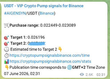 Binance pump signal proof for AIGENSYN on 10 June 2026, 02:32