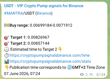 Real-time proof of MANTRA pump signal on Binance, 10 June 2026, 10:15