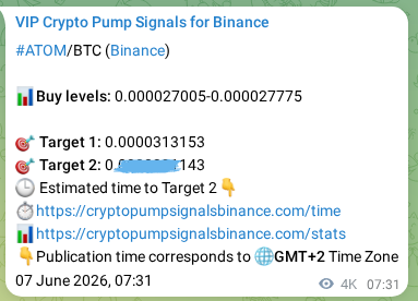 Proof of ATOM pump signal on Binance at 11 June 2026, 22:43