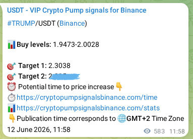 Crypto pump signal proof: Verify TRUMP on Binance, 13 June 2026, 03:36 Crypto pump signal proof: TRUMP on Binance, 13 June 2026, 03:36