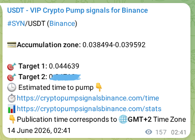 View the proof of SYN pump signal on Binance at 14 June 2026, 07:02 Proof of SYN pump signal on Binance at 14 June 2026, 07:02