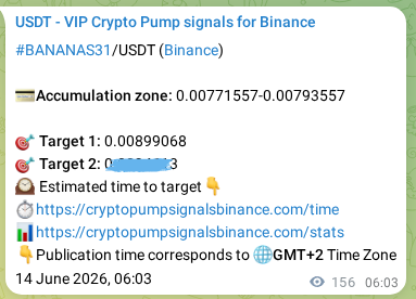 Crypto pump signal proof: Verify BANANAS31 on Binance, 14 June 2026, 10:22 Crypto pump signal proof: BANANAS31 on Binance, 14 June 2026, 10:22