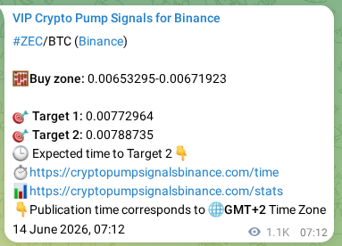 Crypto pump signal proof: Verify ZEC on Binance, 15 June 2026, 13:20 Crypto pump signal proof: ZEC on Binance, 15 June 2026, 13:20