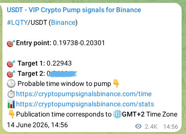 Binance trading signal proof for LQTY pump, 17 June 2026, 08:36