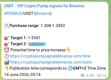 Trading signal proof: PENDLE pump from Binance, 17 June 2026, 10:00