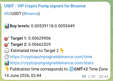Crypto trading signal proof: D pump on Binance, 17 June 2026, 11:03