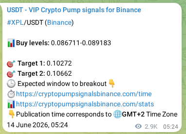 Authenticated XPL pump signal on Binance, 17 June 2026, 14:39