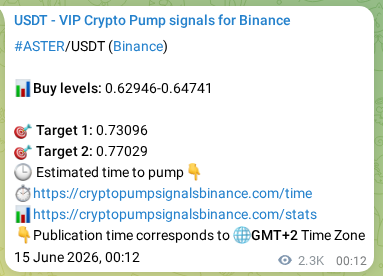 Crypto signal proof: ASTER pump on Binance, 17 June 2026, 15:54