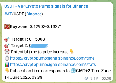 Market signal proof: AT pump from Binance, 17 June 2026, 18:31