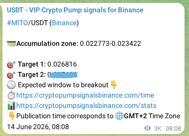 Crypto trading signal verification: MITO pump on Binance, 17 June 2026, 18:42
