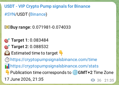 Trading signal verification: SYN pump from Binance, 17 June 2026, 21:50